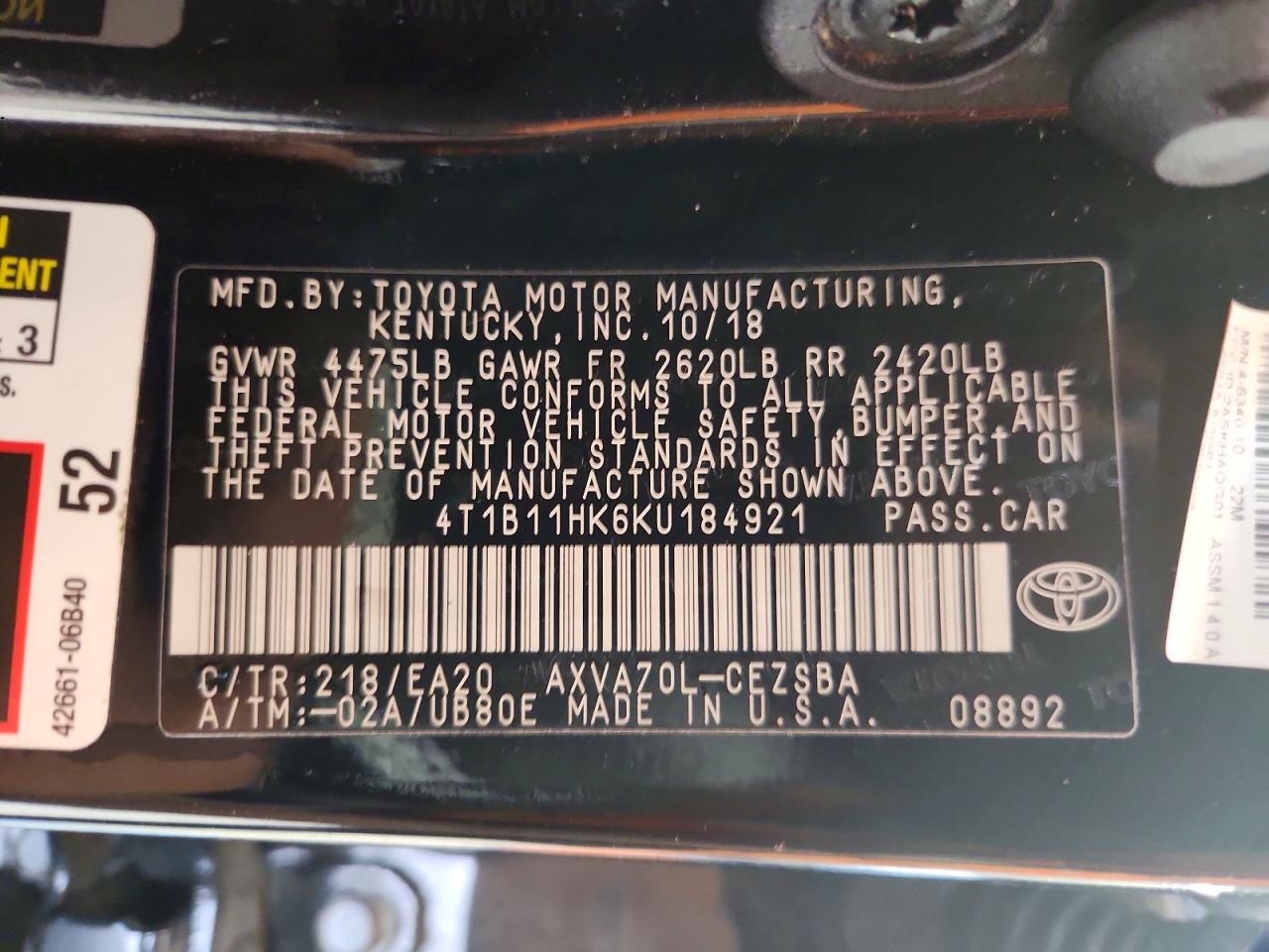 2019 TOYOTA CAMRY SE photo 34