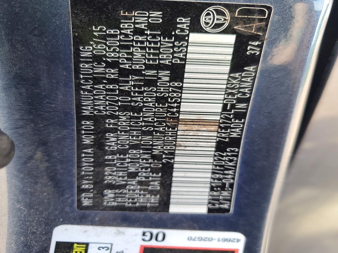 2015 TOYOTA COROLLA photo 12