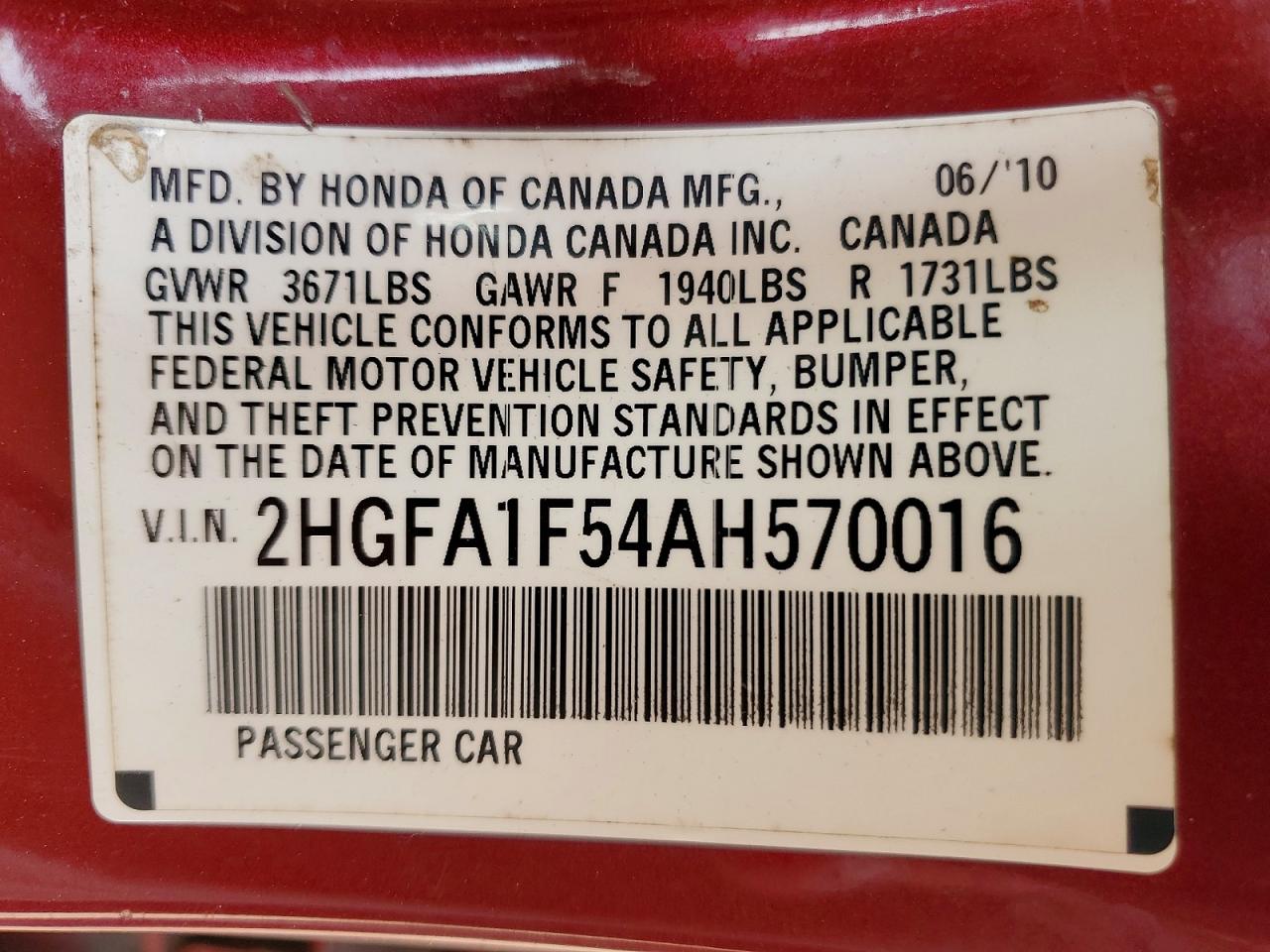 2010 HONDA CIVIC LX photo 25