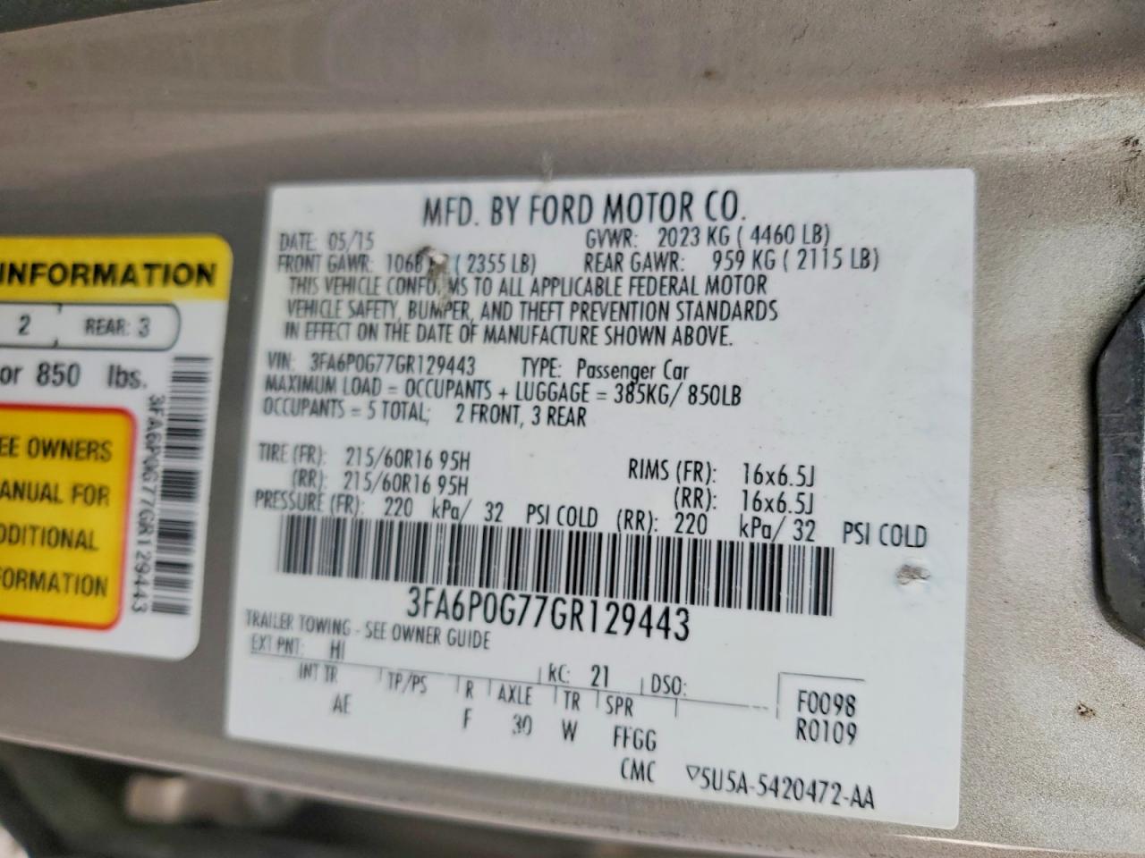 2016 FORD FUSION S photo 25
