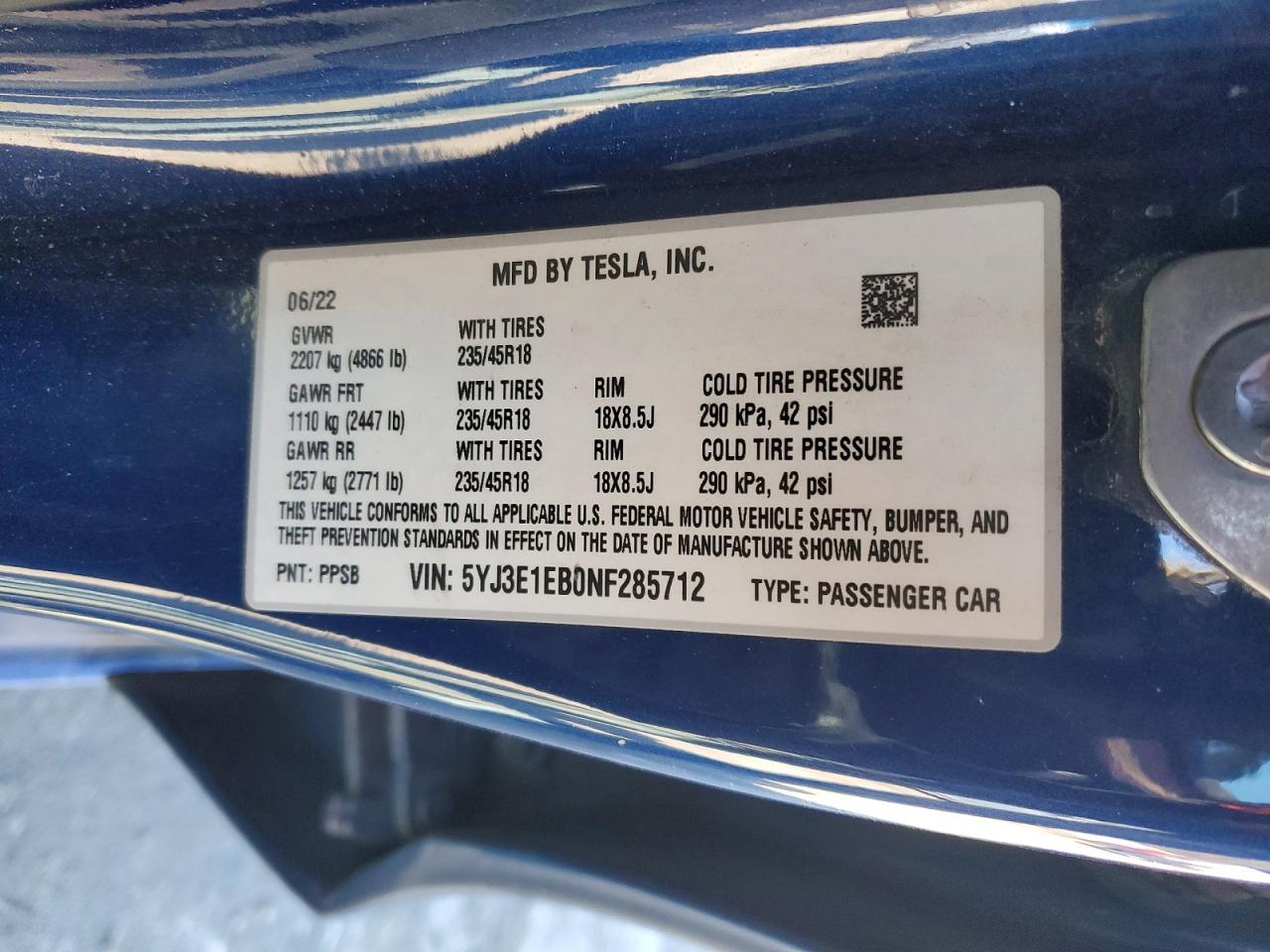 2022 TESLA MODEL 3 photo 23