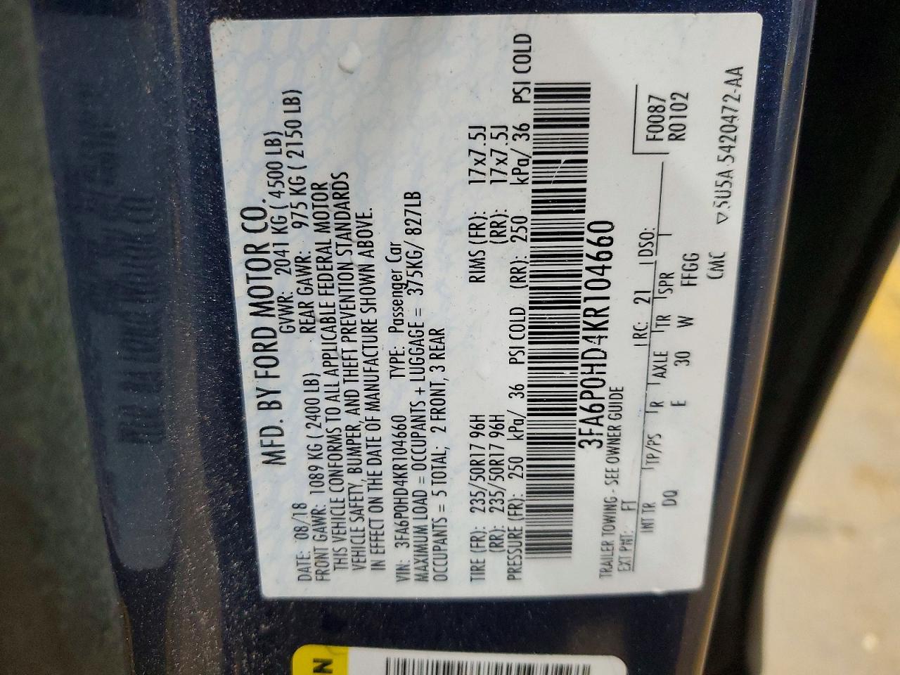 2019 FORD FUSION SE photo 12