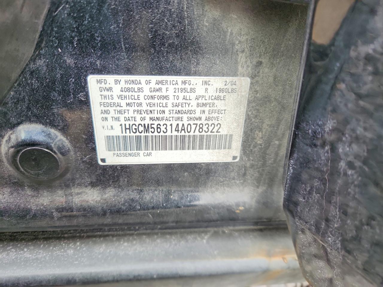 2004 HONDA ACCORD LX photo 12