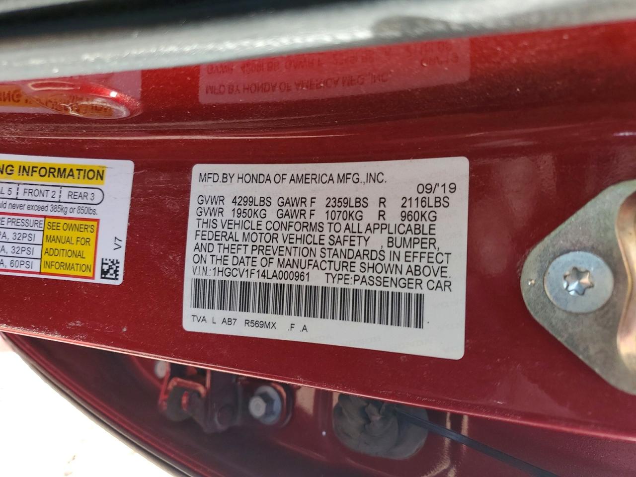 2020 HONDA ACCORD LX photo 12