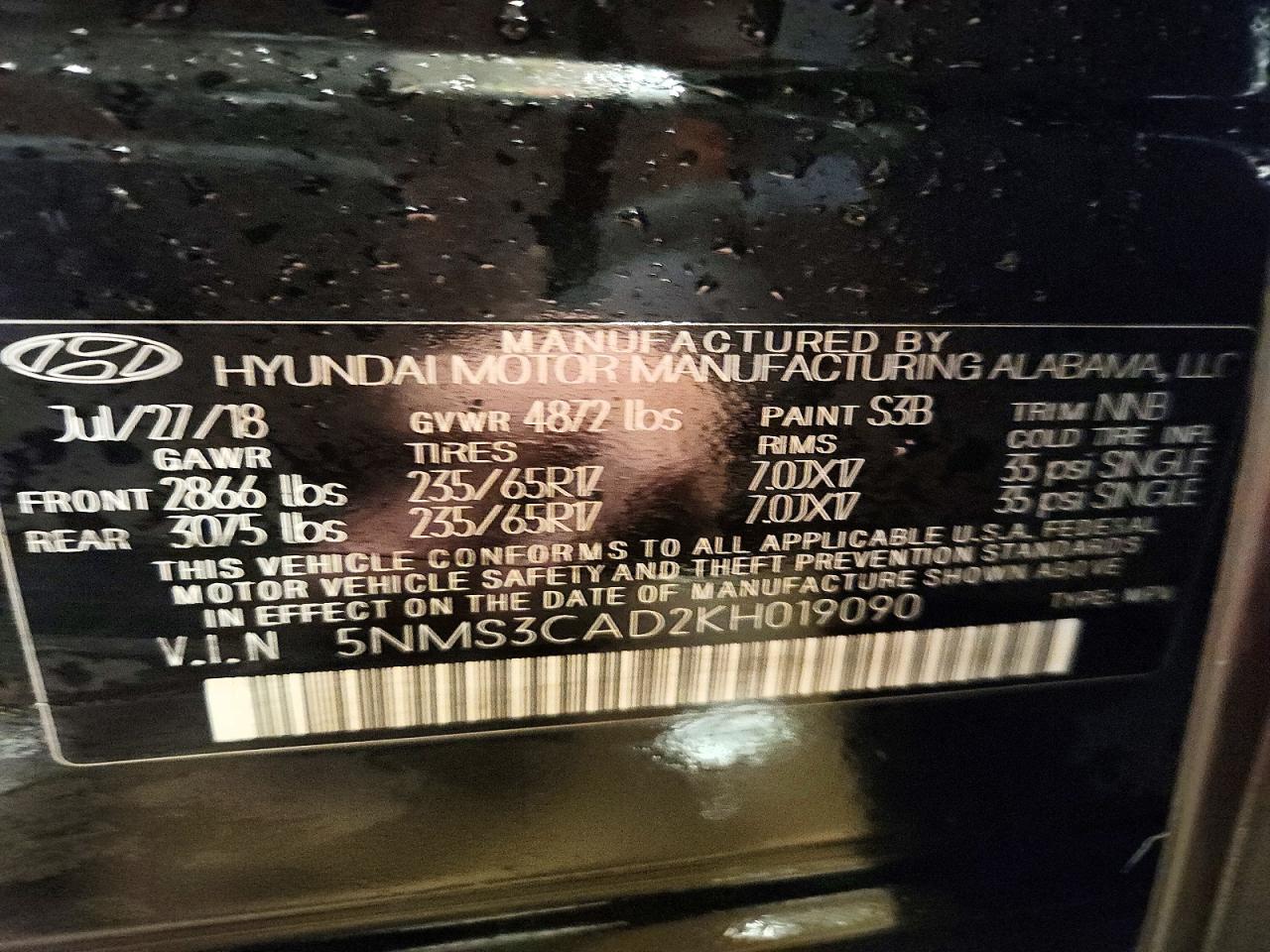 2019 HYUNDAI SANTA FE SEL 2.4L photo 37