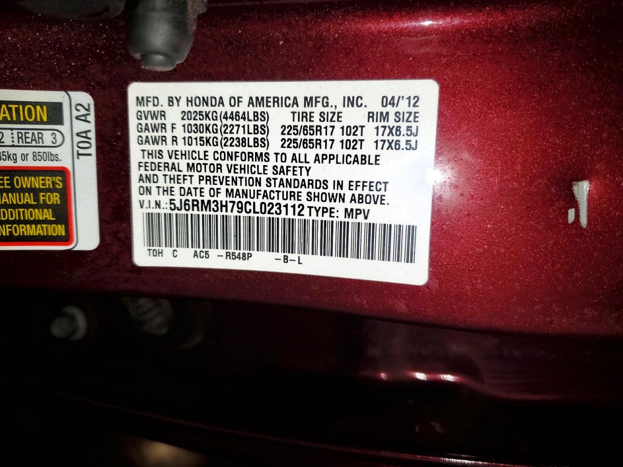 2012 HONDA CR-V EXL photo 13