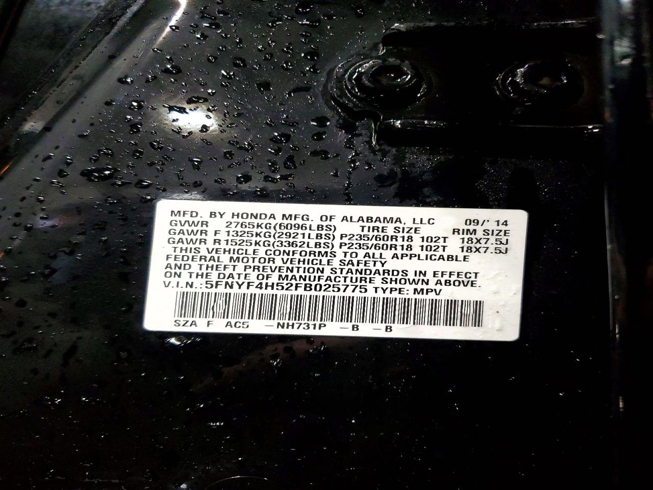 2015 HONDA PILOT EXL photo 13