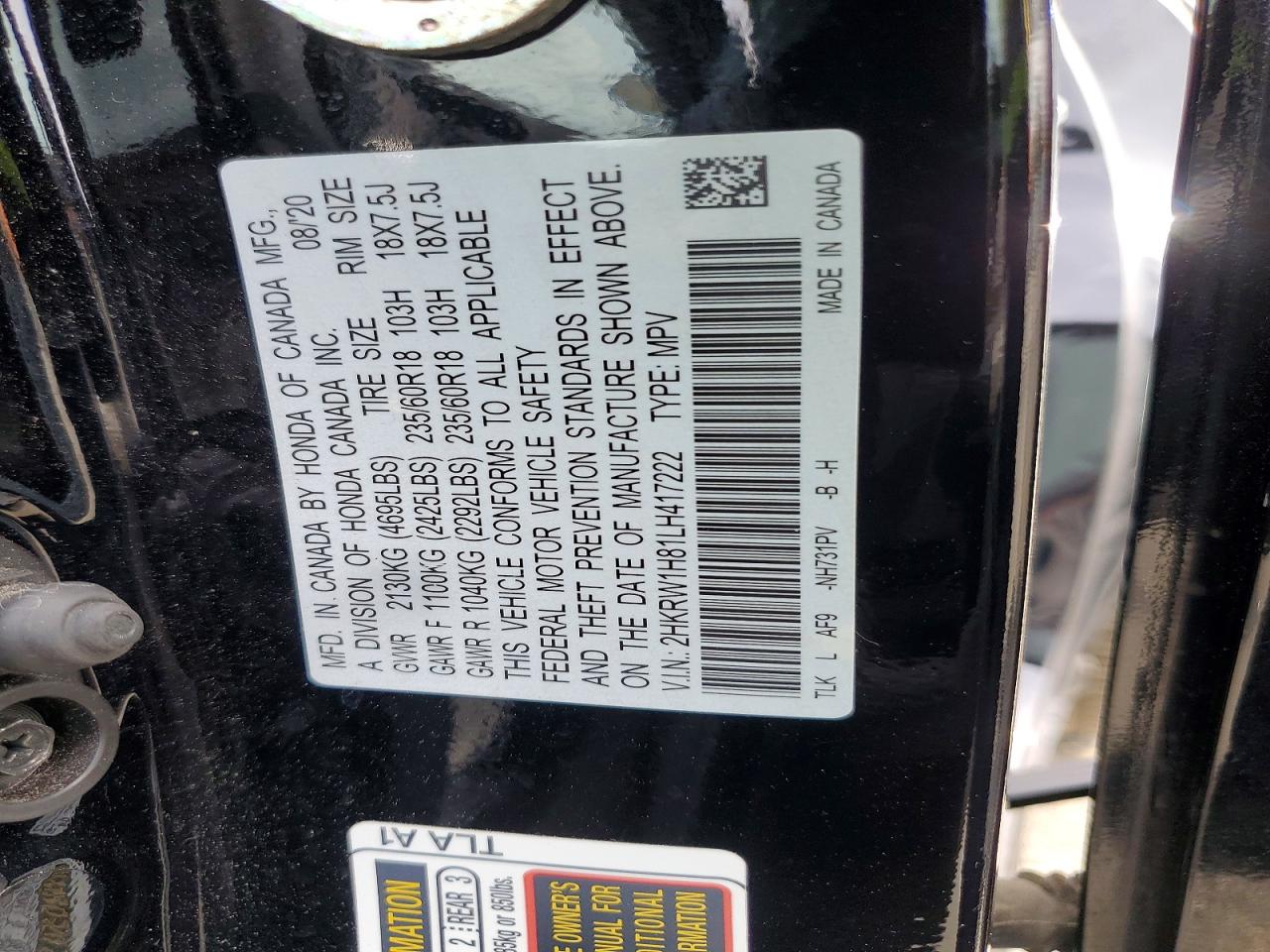 2020 HONDA CR-V EXL photo 13