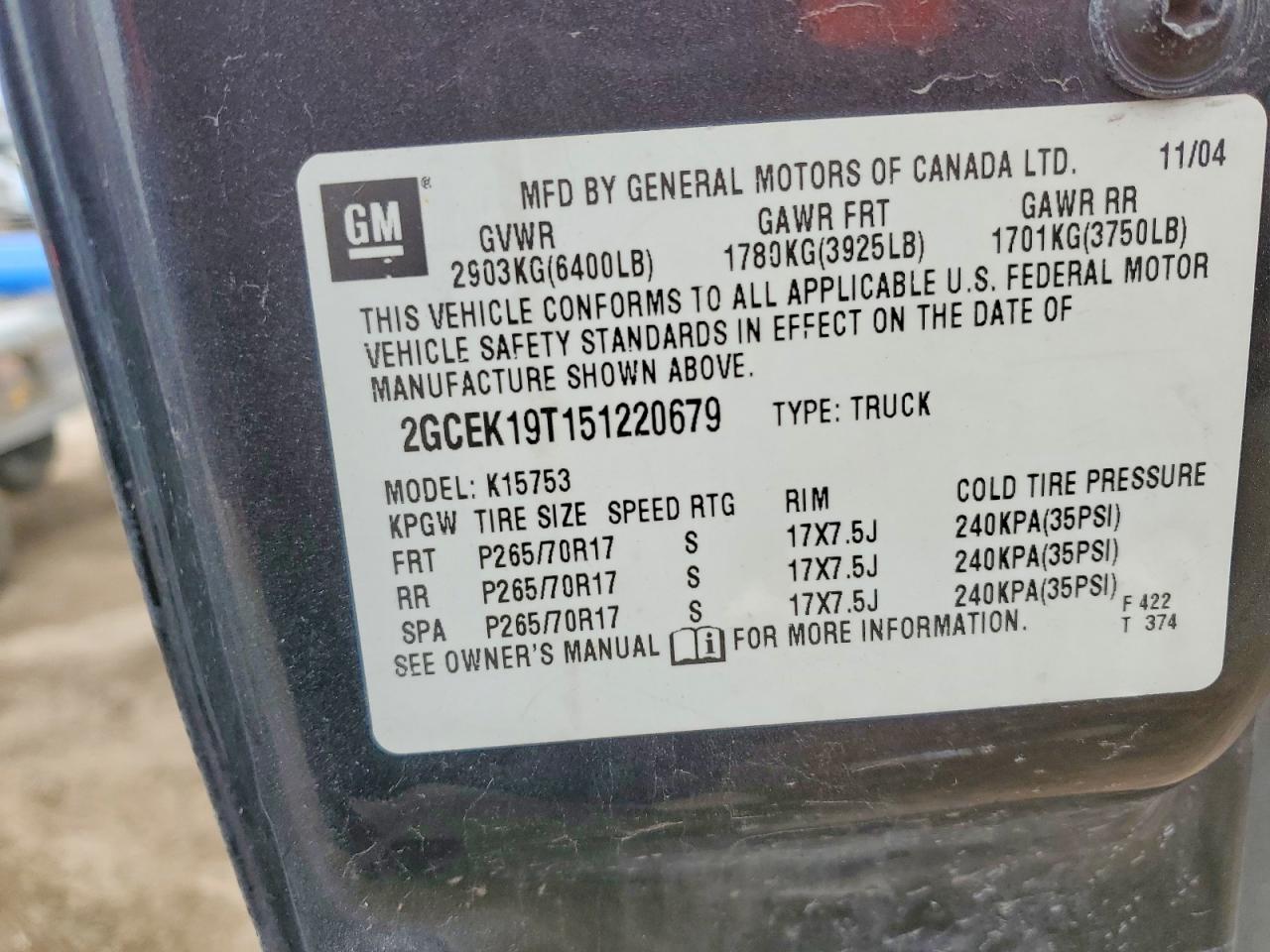 2005 CHEVROLET SILVERADO K1500 photo 12