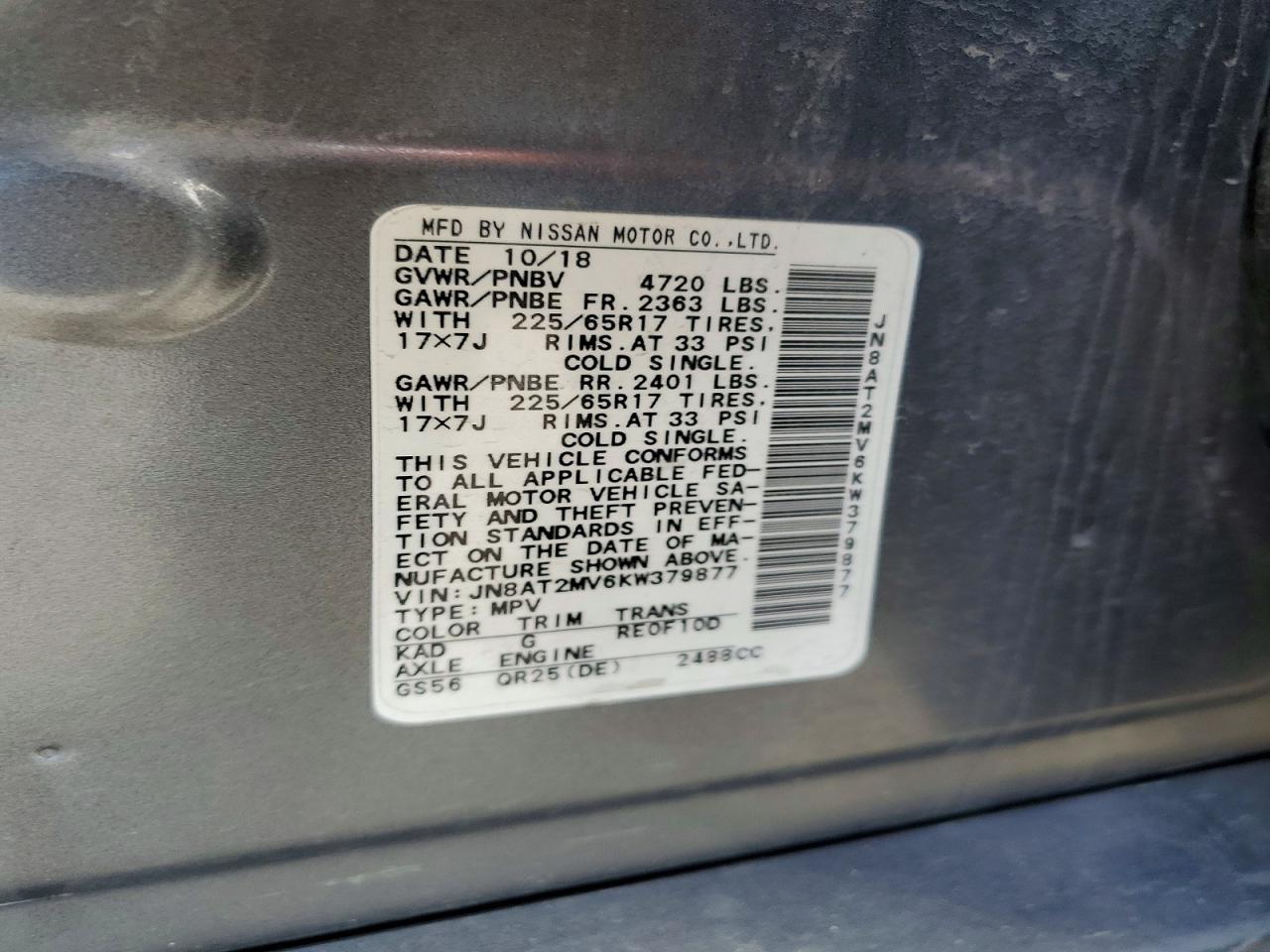 2019 NISSAN ROGUE SV photo 37