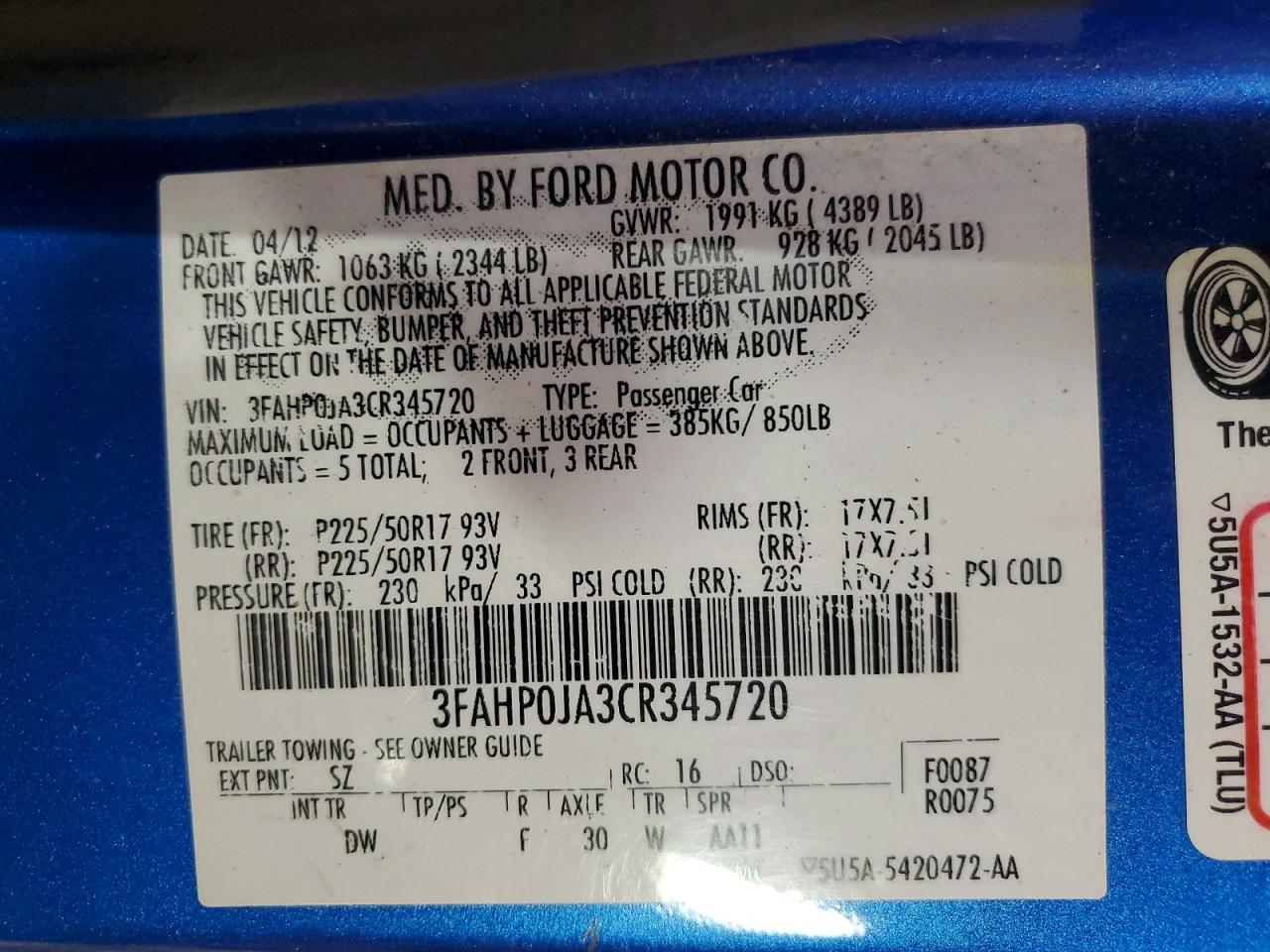 2012 FORD FUSION SEL photo 23