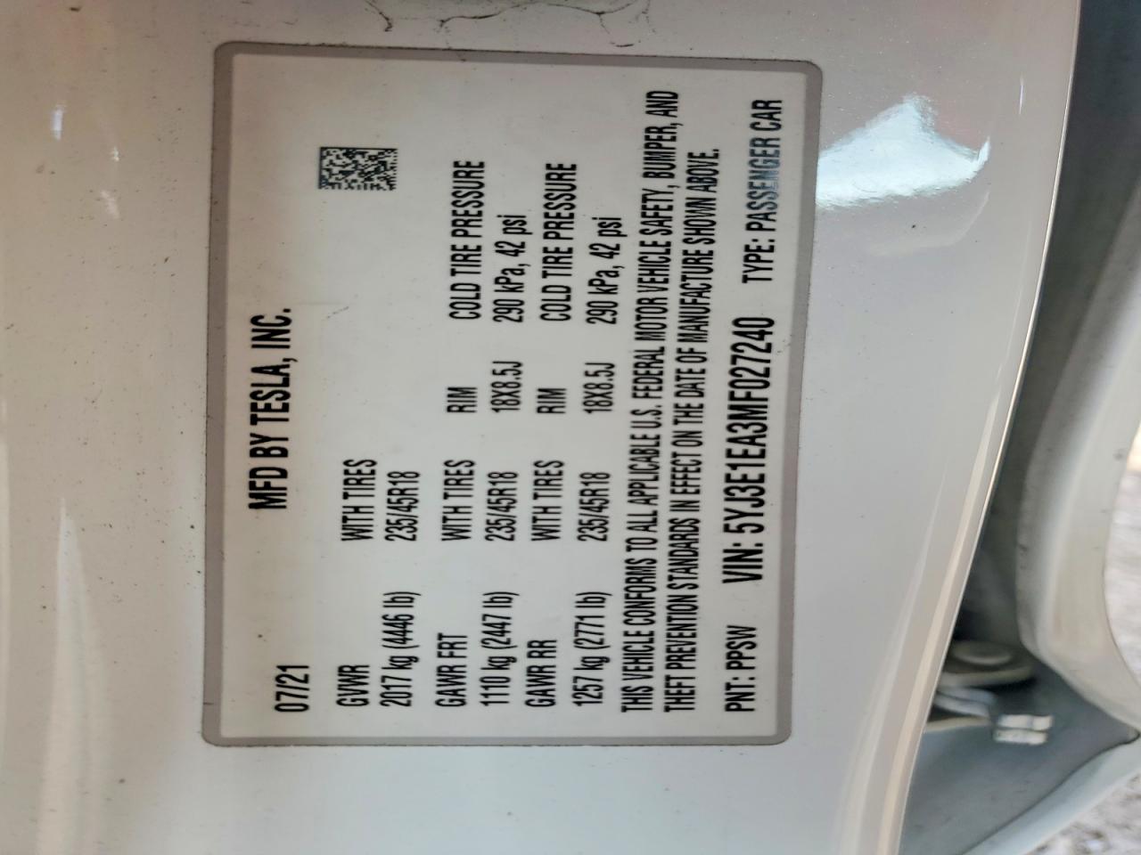 2021 TESLA MODEL 3 photo 12