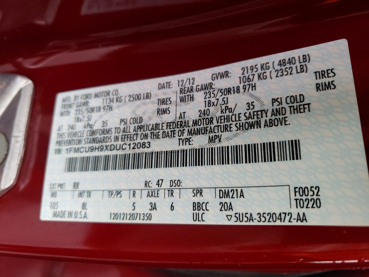 2013 FORD ESCAPE SEL photo 13