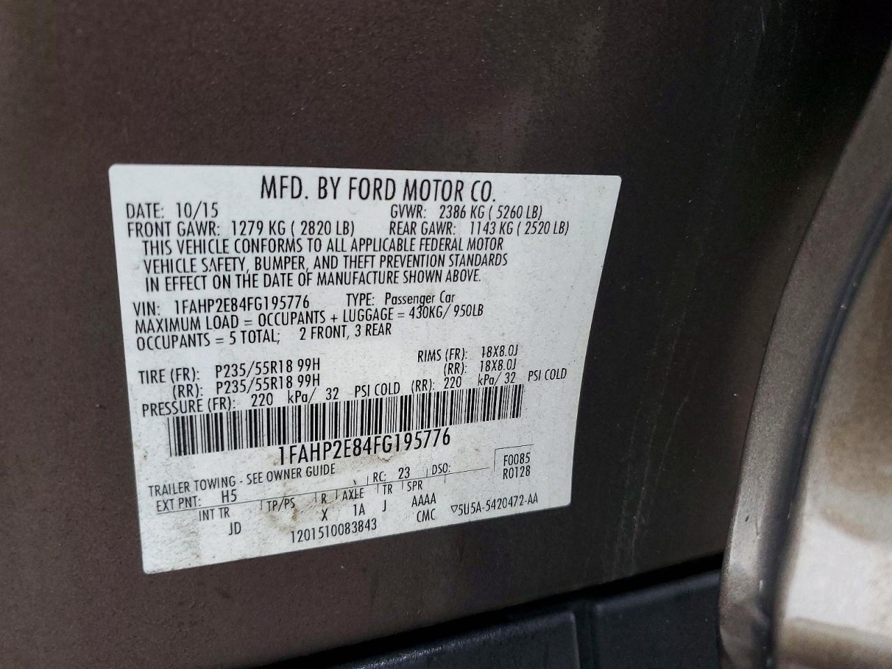 2015 FORD TAURUS SEL photo 37