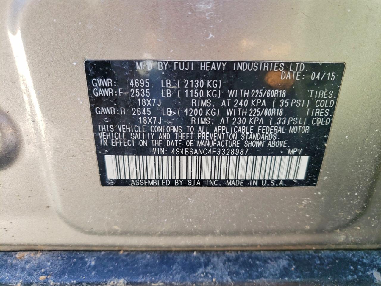 2015 SUBARU OUTBACK 2.5I LIMITED photo 25