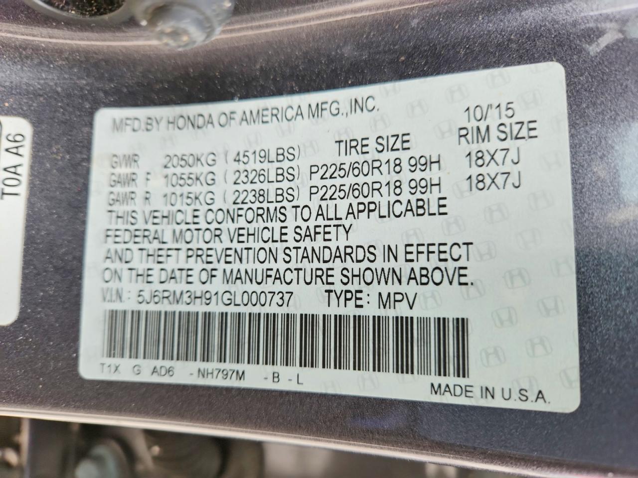 2016 HONDA CR-V TOURING photo 14