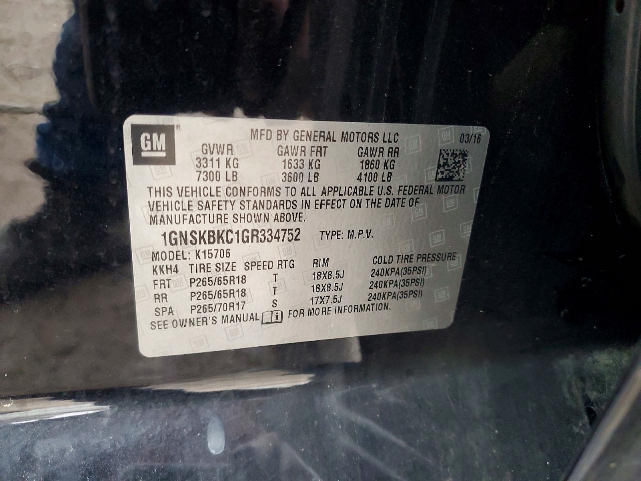 2016 CHEVROLET TAHOE K1500 LT photo 13