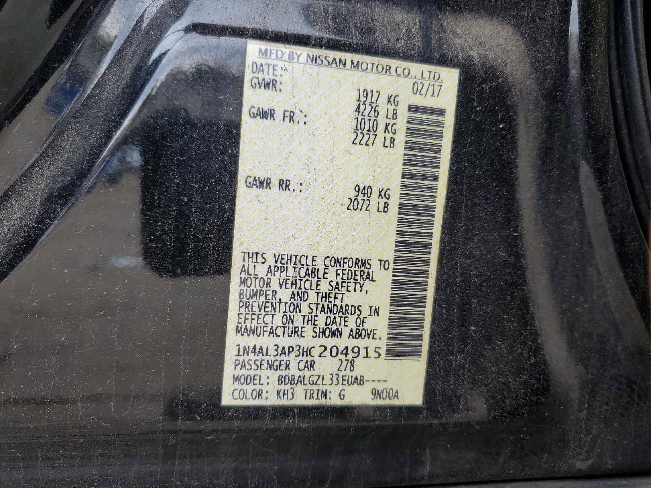 2017 NISSAN ALTIMA 2.5 S photo 12