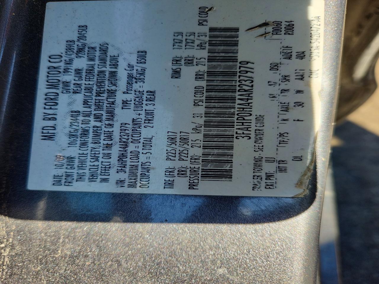 2010 FORD FUSION SE photo 34
