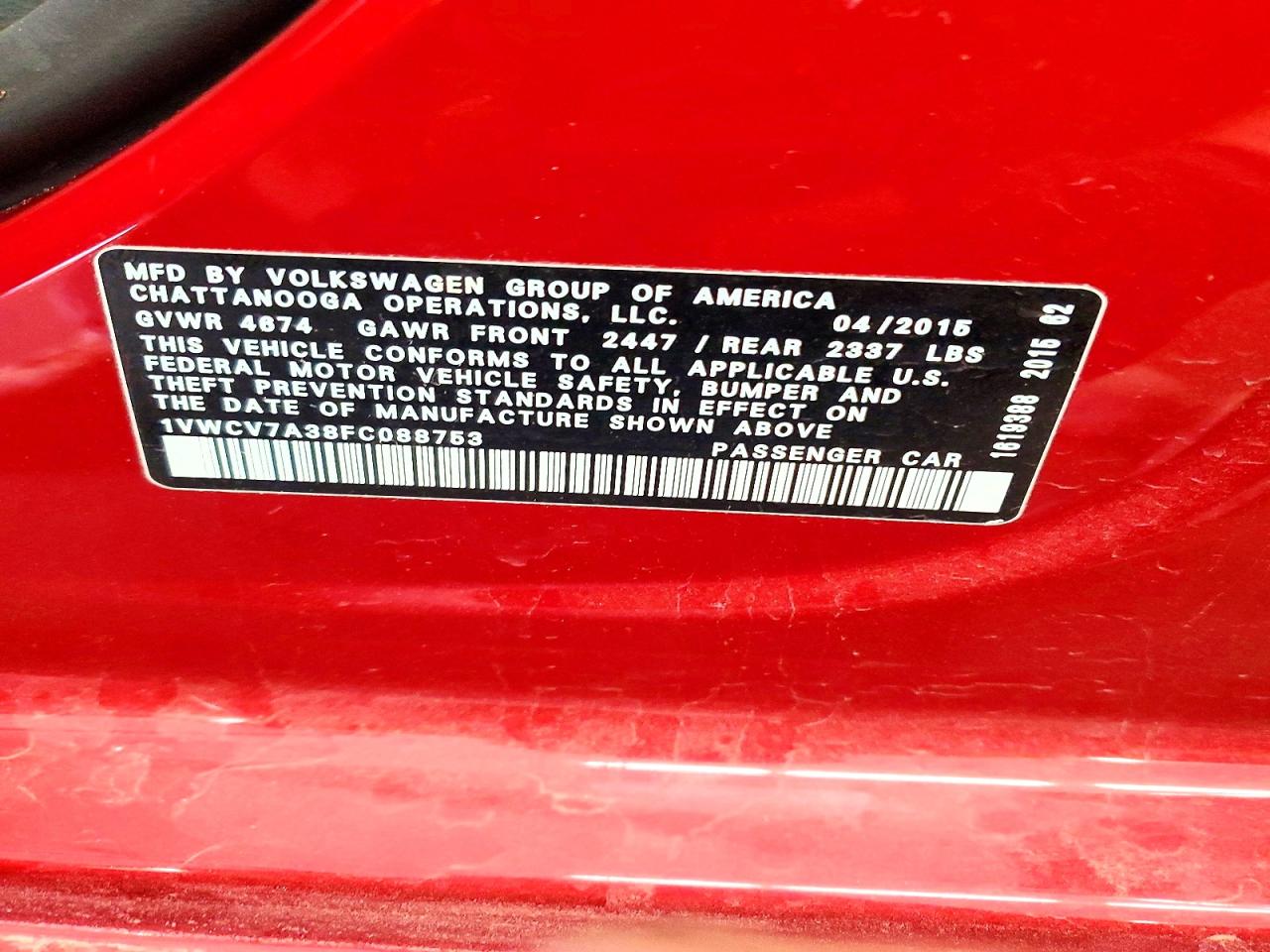 2015 VOLKSWAGEN PASSAT SEL photo 13