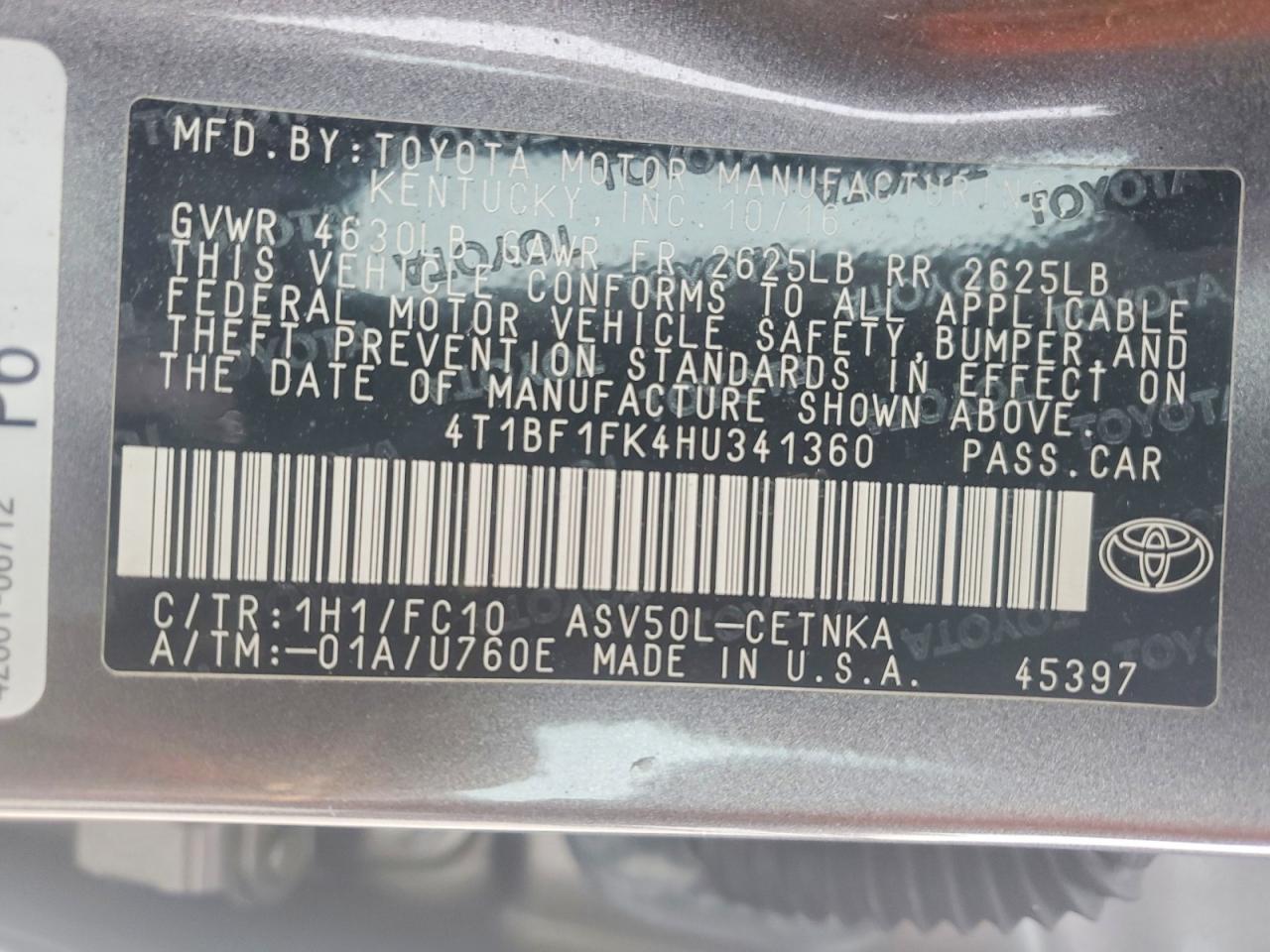 2017 TOYOTA CAMRY LE photo 12