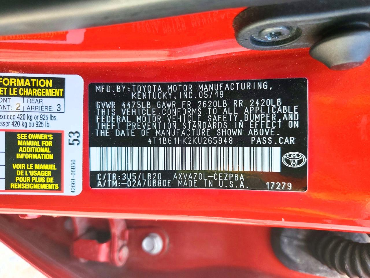 2019 TOYOTA CAMRY XSE photo 34