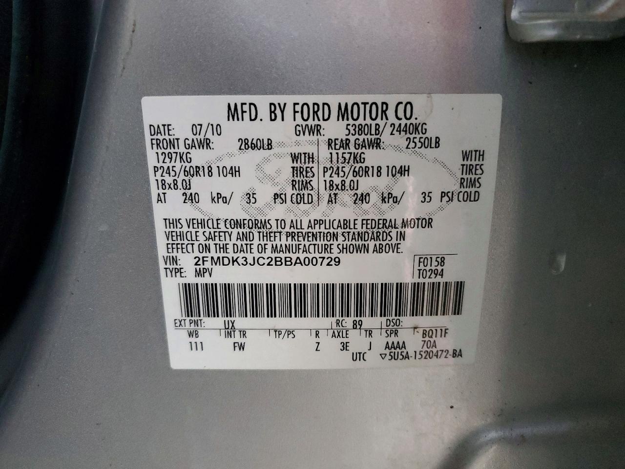 2011 FORD EDGE SEL photo 37