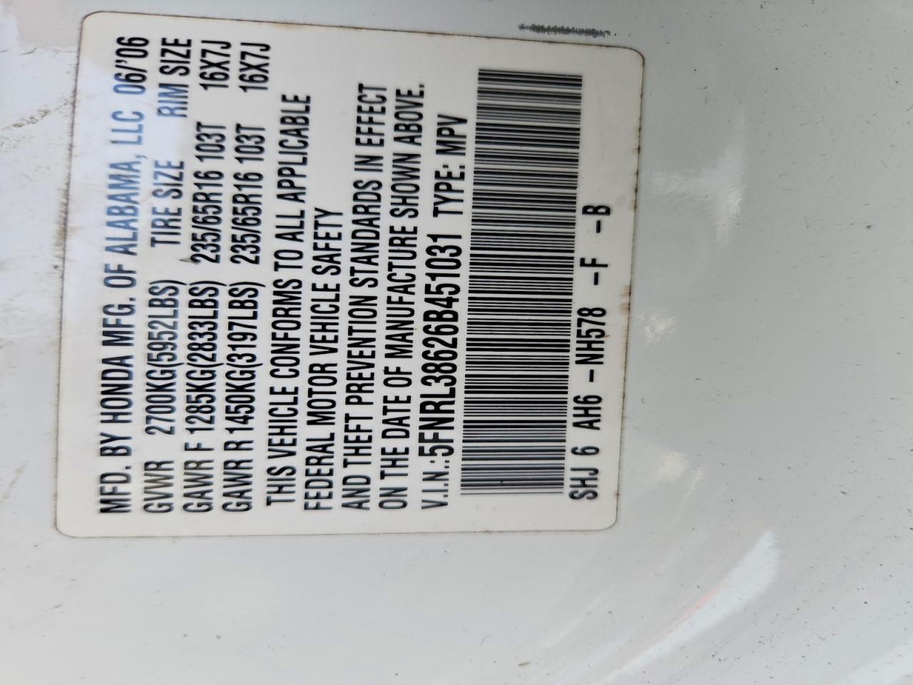 2006 HONDA ODYSSEY EXL photo 14