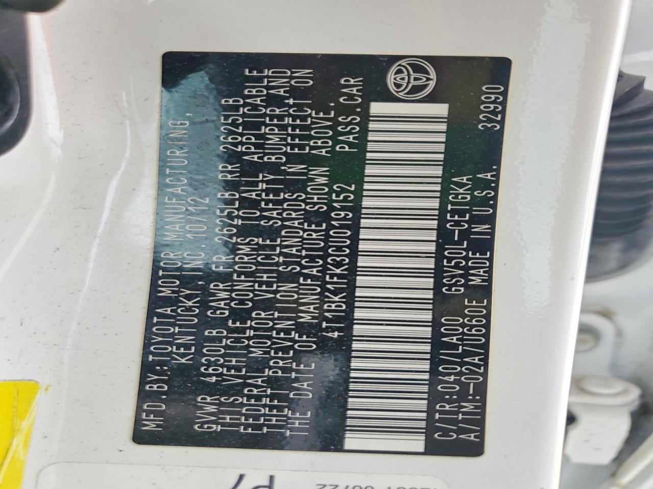 2012 TOYOTA CAMRY XLE V6 photo 23