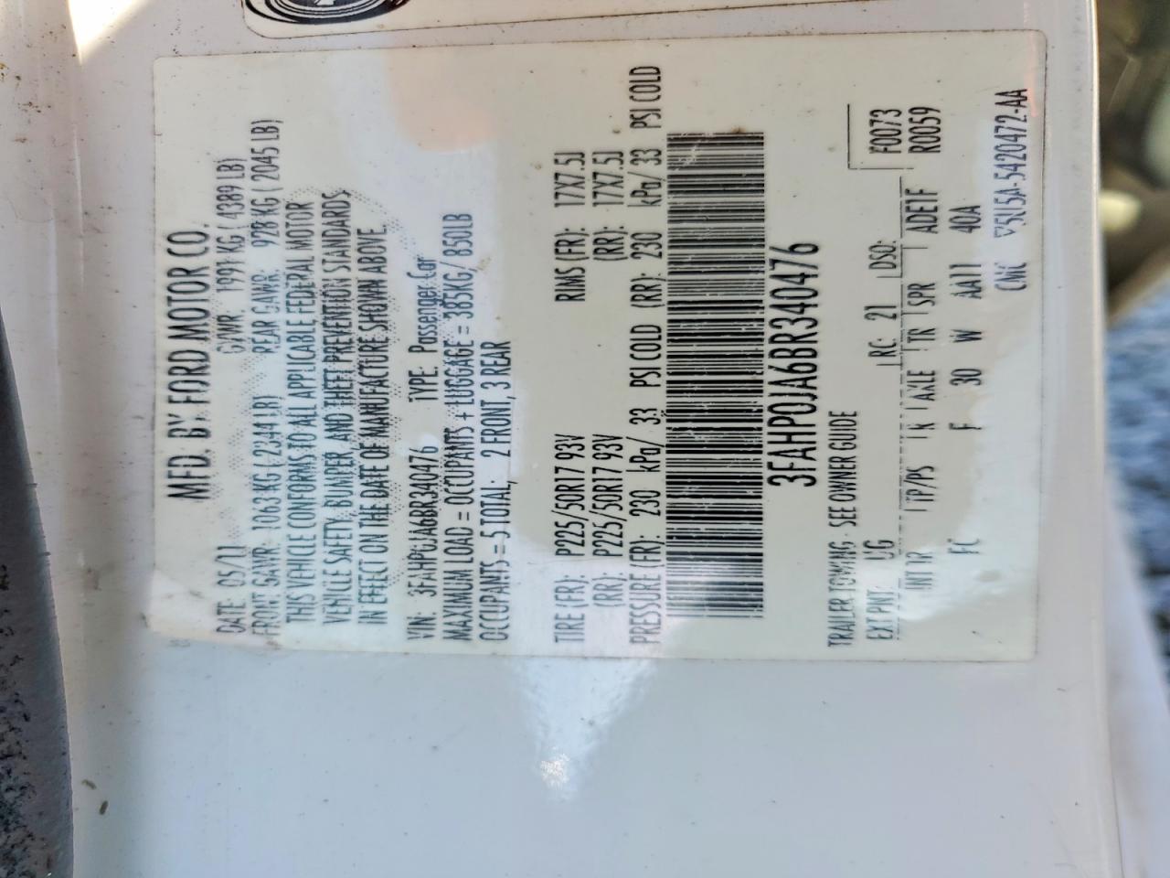 2011 FORD FUSION SEL photo 23