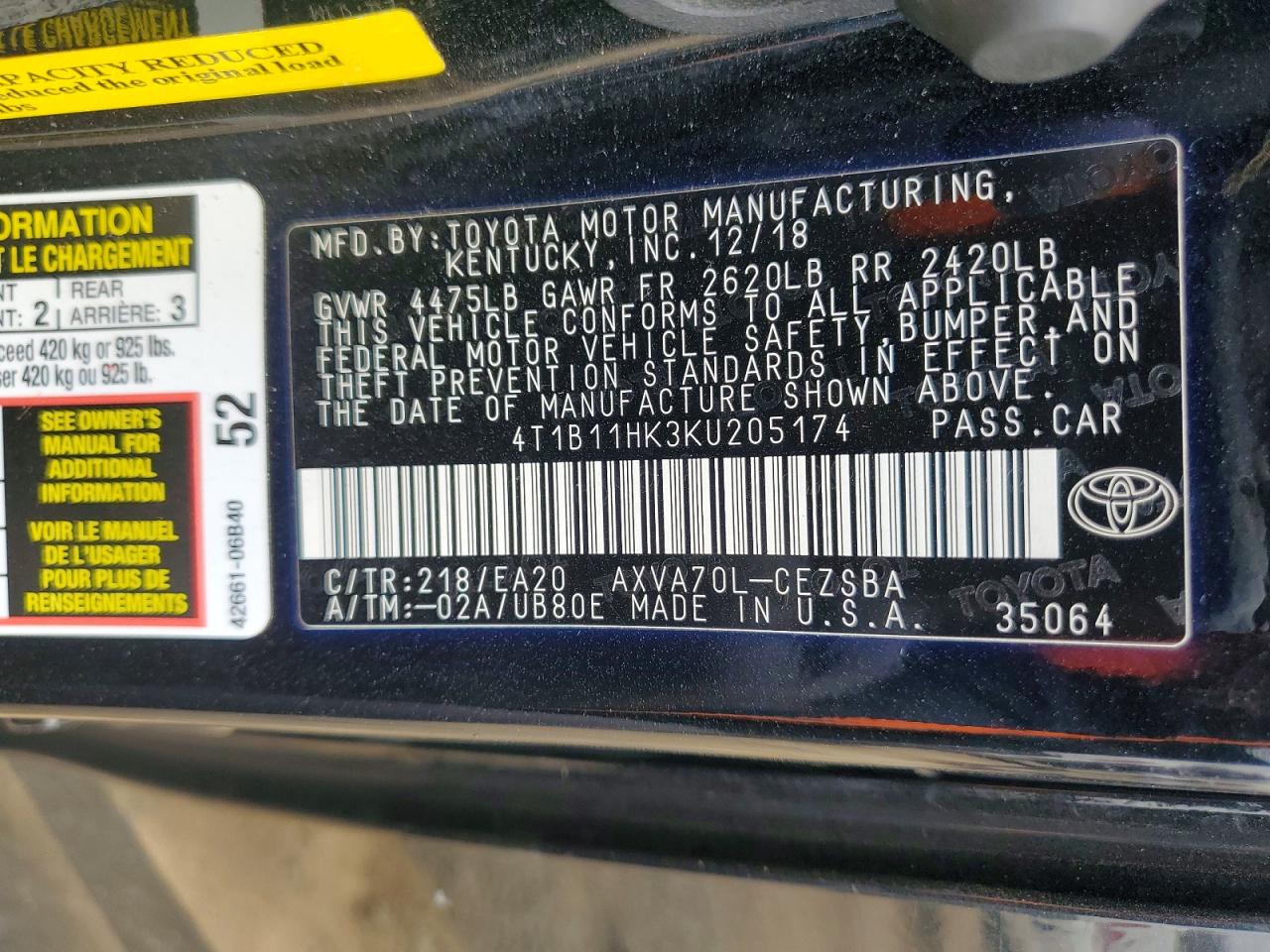 2019 TOYOTA CAMRY SE photo 23