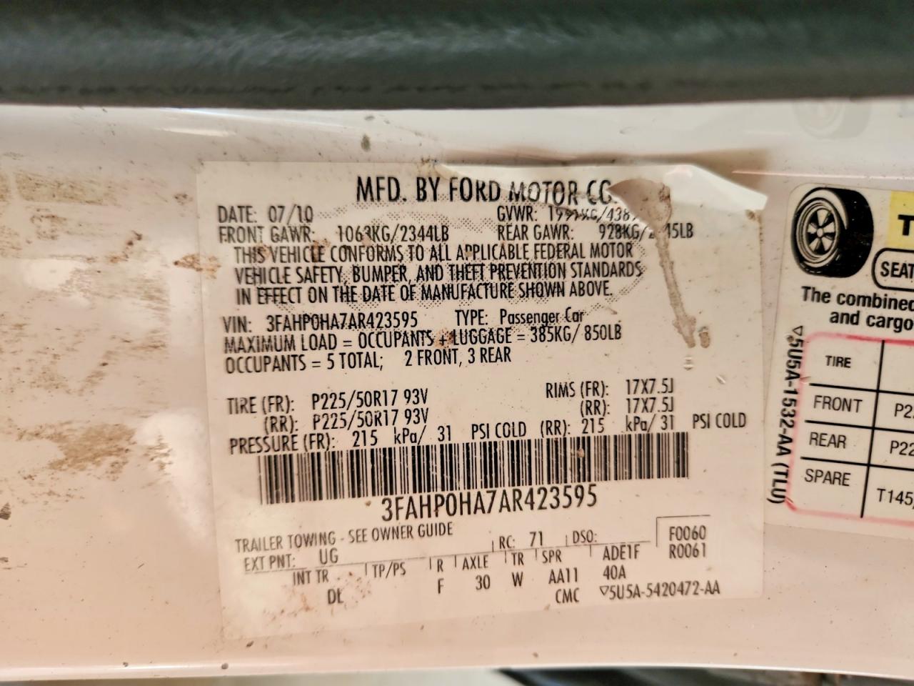 2010 FORD FUSION SE photo 25