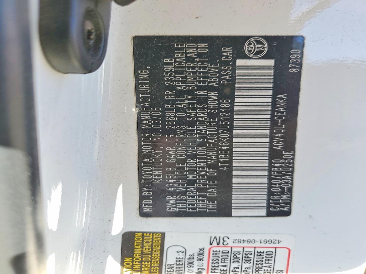 2007 TOYOTA CAMRY LE photo 12