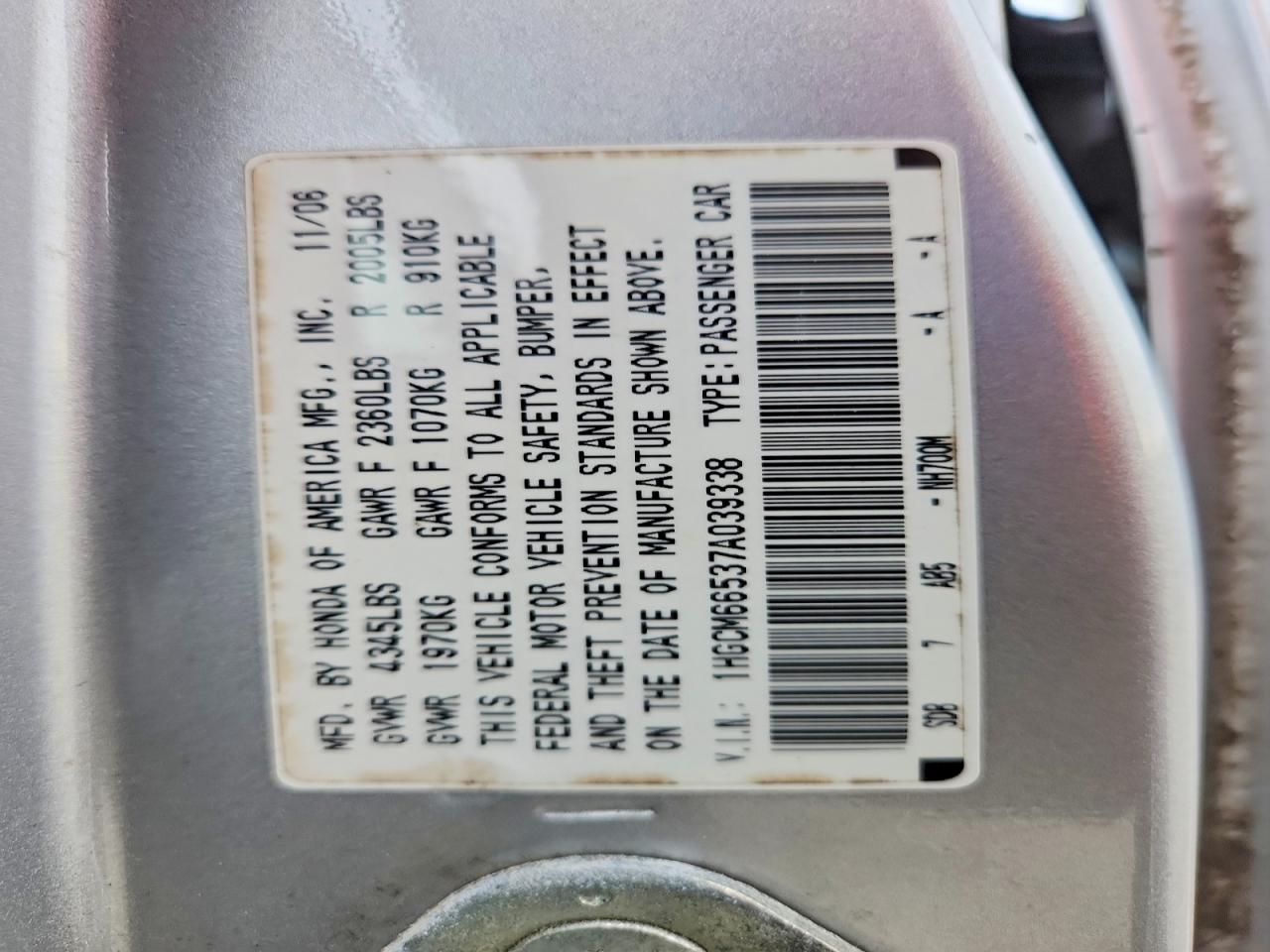 2007 HONDA ACCORD EX photo 23