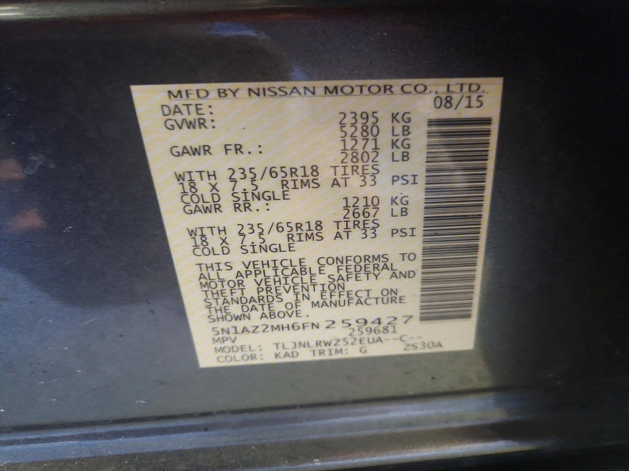 2015 NISSAN MURANO SL photo 34
