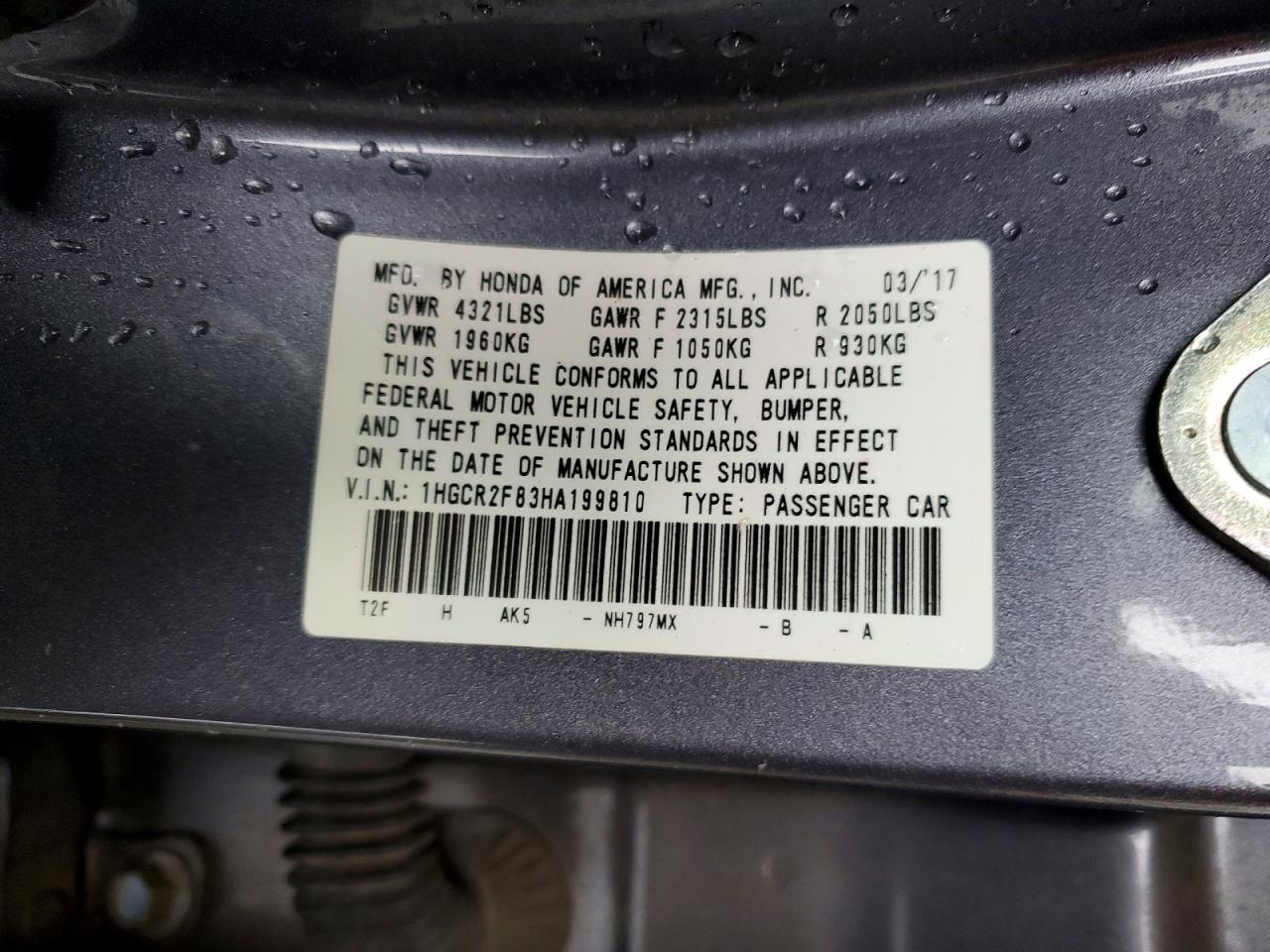 2017 HONDA ACCORD EXL photo 12