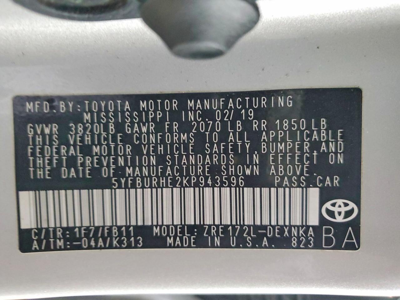 2019 TOYOTA COROLLA LE photo 13