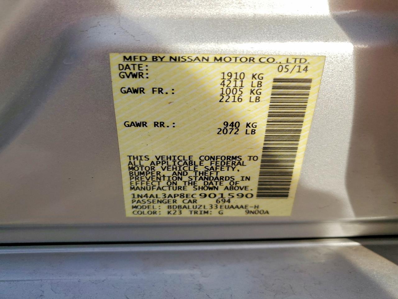 2014 NISSAN ALTIMA 2.5 SV photo 23