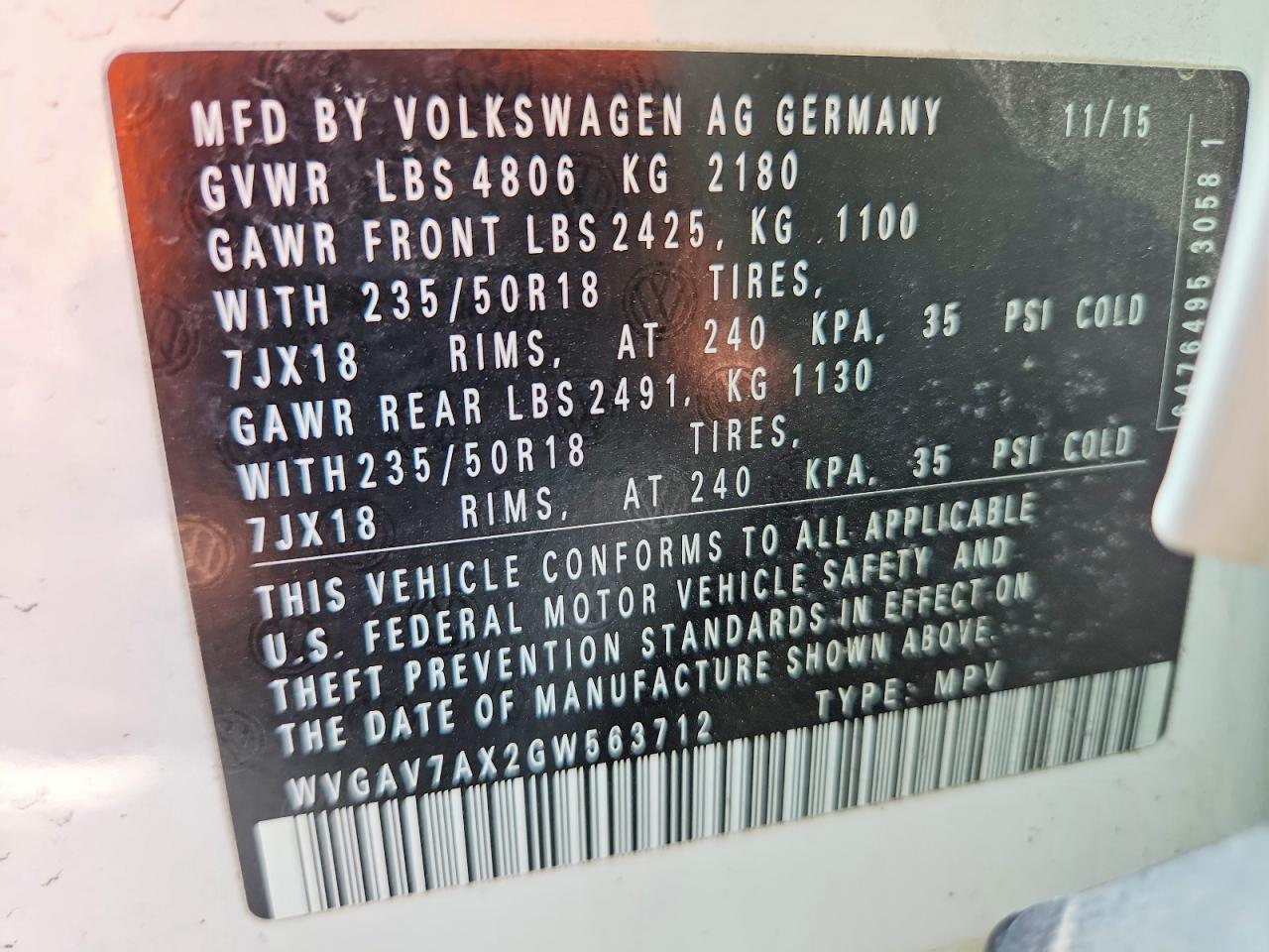 2016 VOLKSWAGEN TIGUAN S photo 37