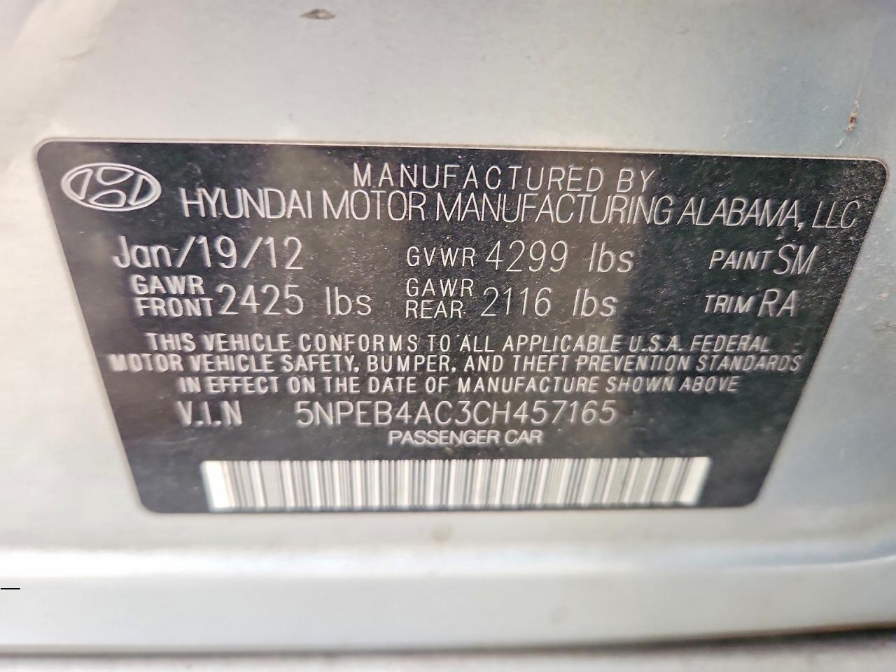 2012 HYUNDAI SONATA GLS photo 12
