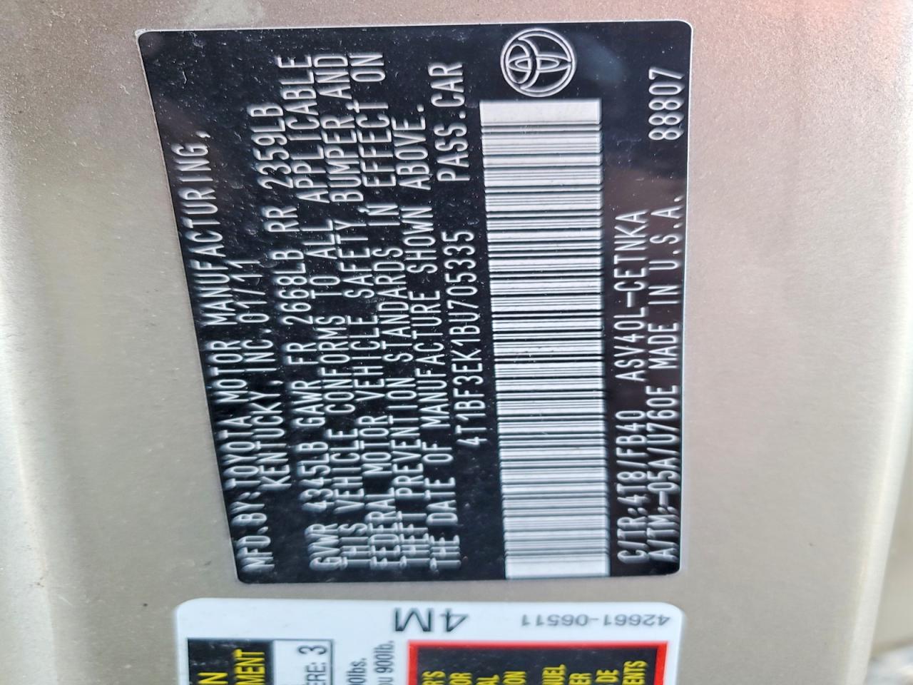 2011 TOYOTA CAMRY LE photo 23