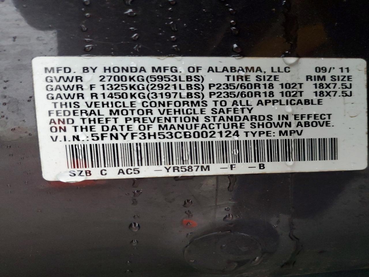2012 HONDA PILOT EXL photo 13