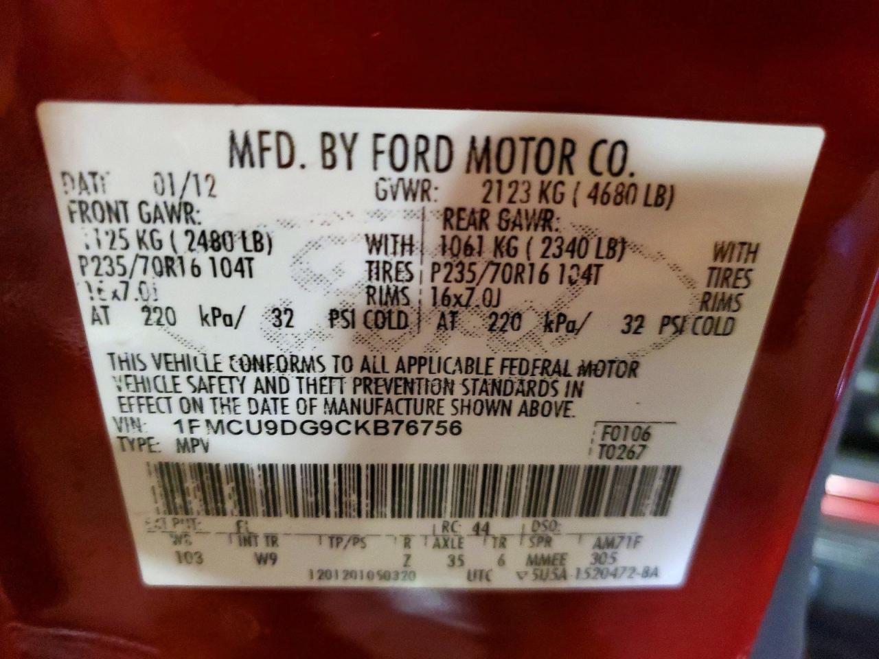 2012 FORD ESCAPE XLT photo 13