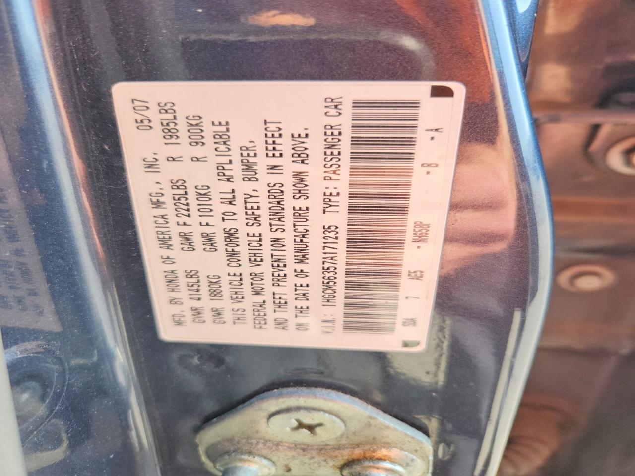 2007 HONDA ACCORD SE photo 12