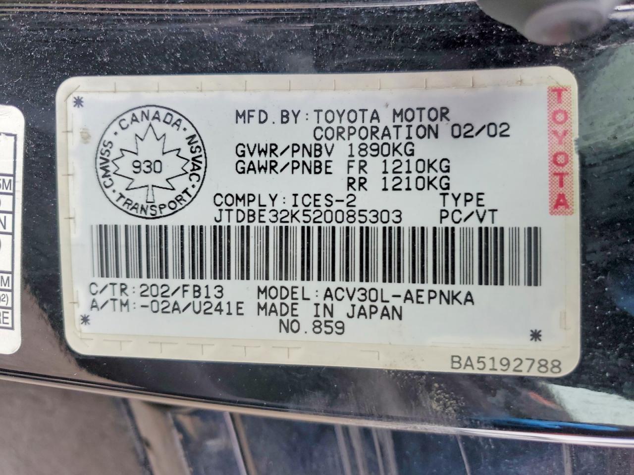2002 TOYOTA CAMRY LE photo 34