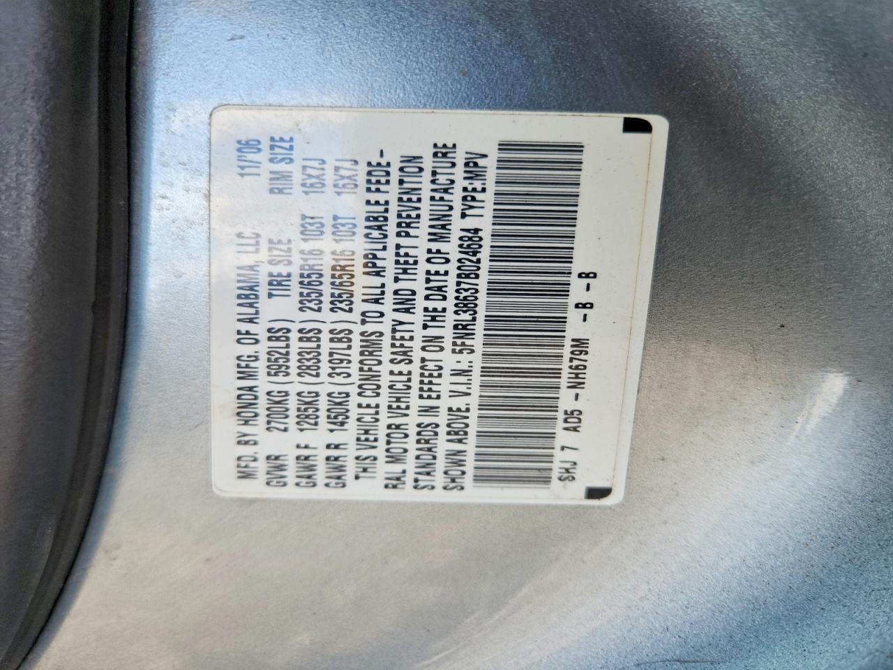 2007 HONDA ODYSSEY EXL photo 14