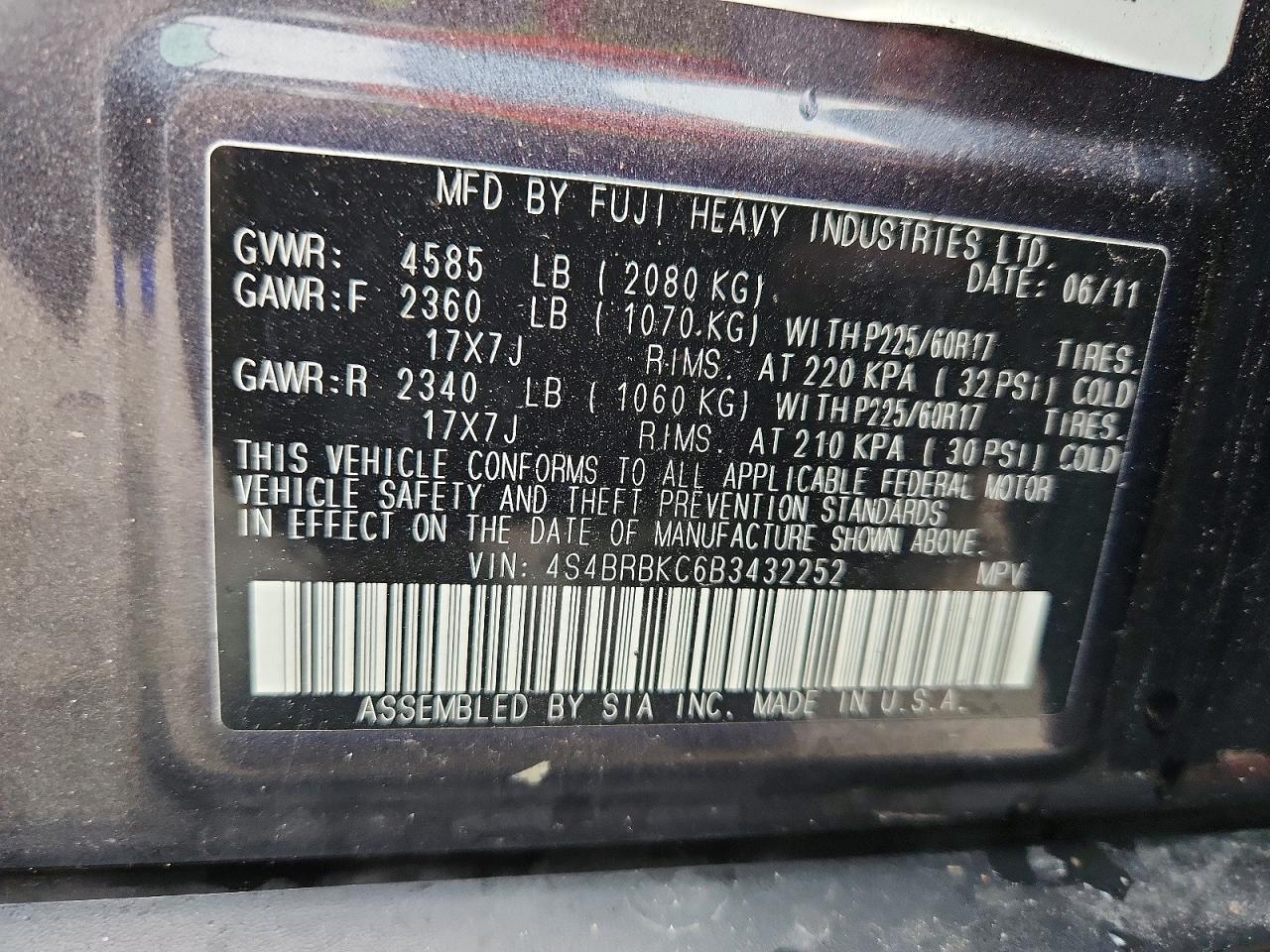 2011 SUBARU OUTBACK 2.5I LIMITED photo 13