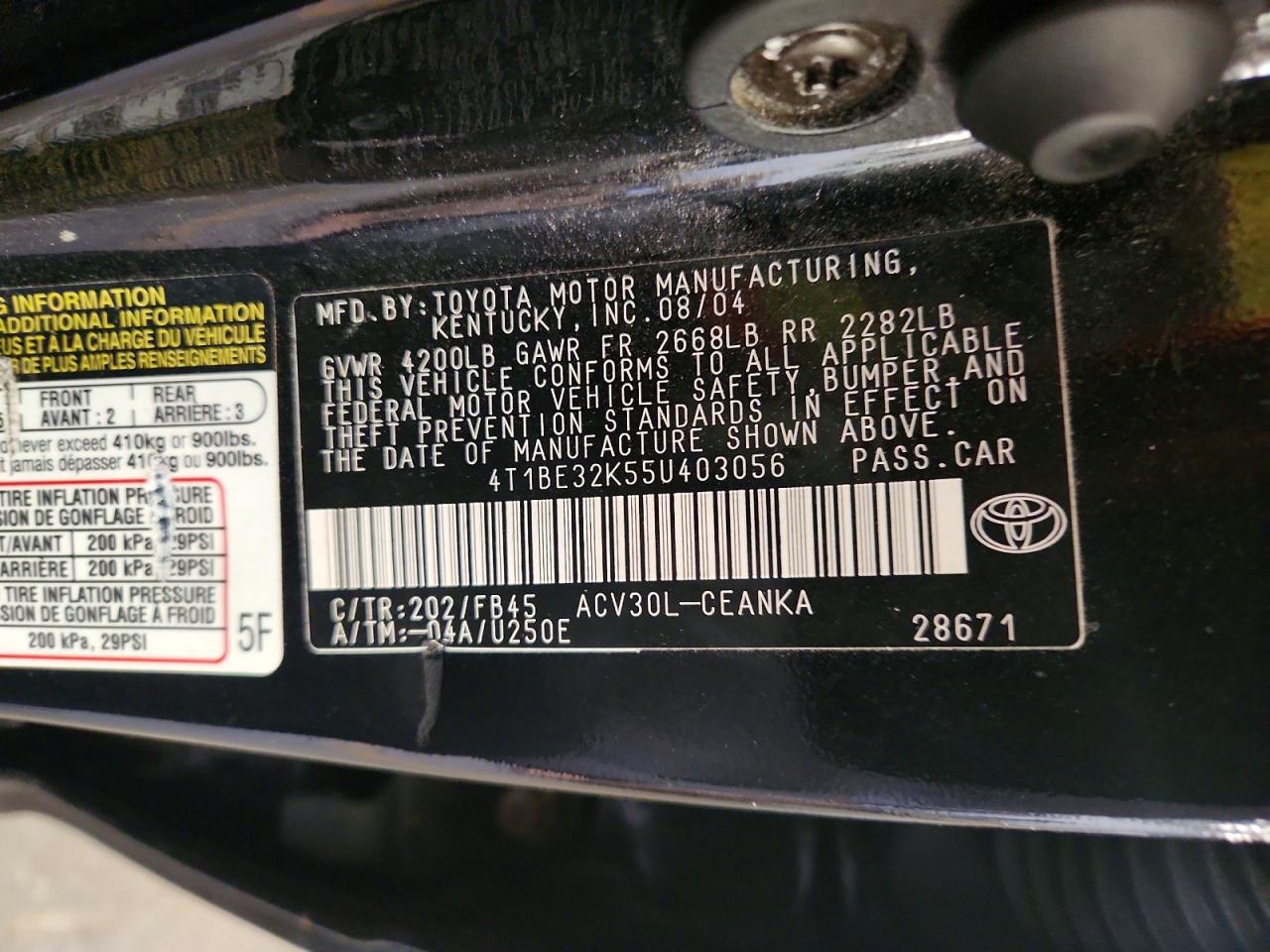 2005 TOYOTA CAMRY LE photo 23