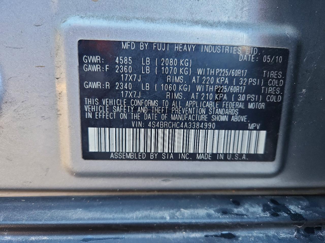 2010 SUBARU OUTBACK 2.5I PREMIUM photo 25