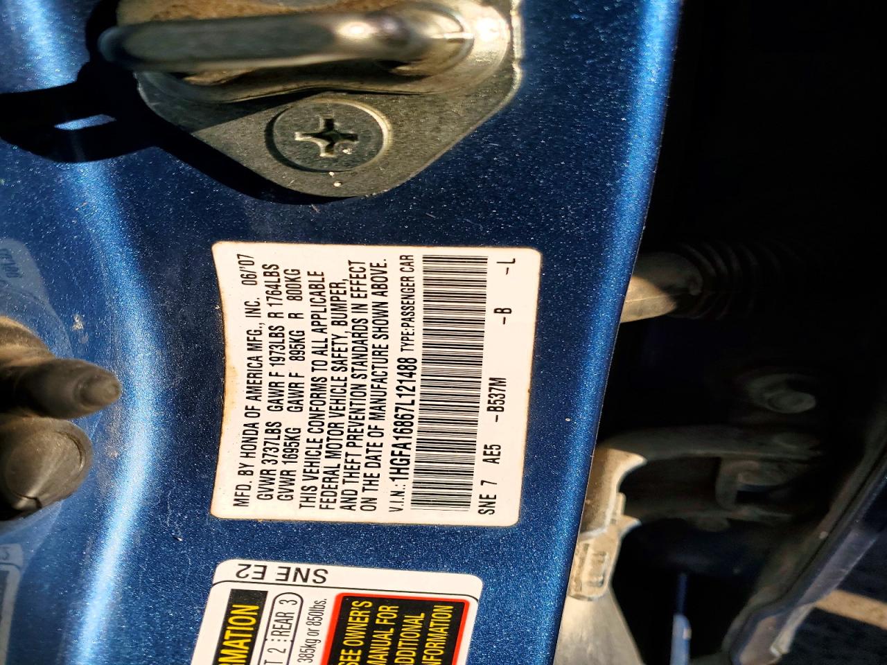 2007 HONDA CIVIC EX photo 13